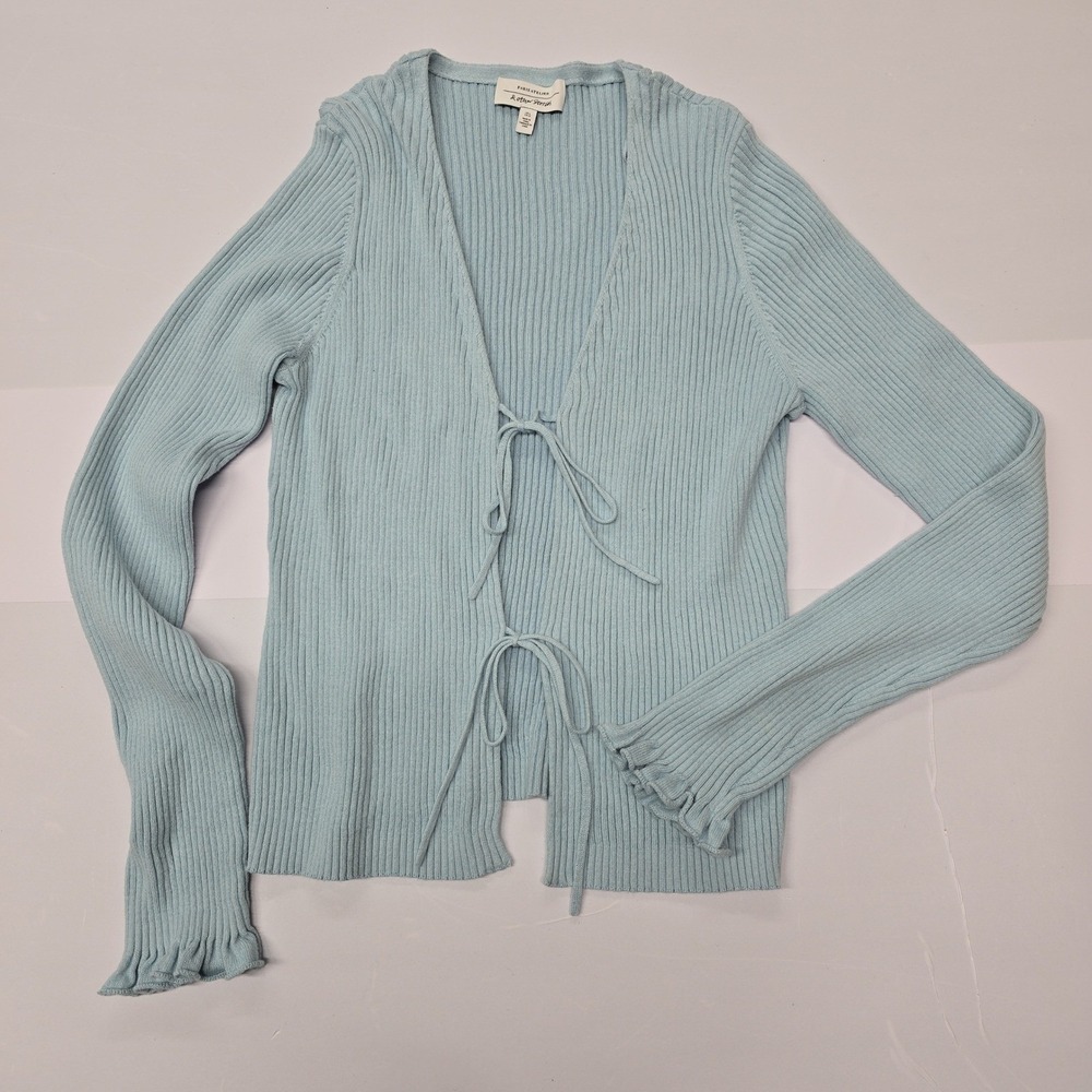 Other Stories Paris Atelier Light Blue Ribbed Tie Front Cardigan Top Large